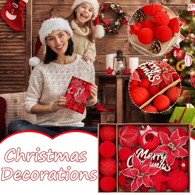 Adornos navideños, 38 bolas navideñas de terciopelo flocadas, adornos para árbol de Navidad, bolas de plástico, adornos colgantes decorativos de Navidad, decoración para árbol de Navidad, bola decorat