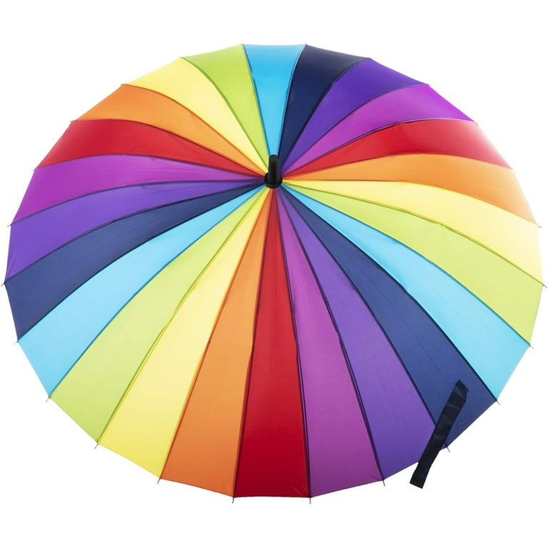 Totes Rainbow Auto Open 24 Rib Stick Umbrella Rainbow A44 9514
