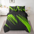 thumbnail image 2 of Homewish Geometric Lines Print 7 Pieces Bedding Comforter Set,Stripes Pattern Full Bedding Set,Green Black Fitted Sheet Flat Sheet For Teens,Luxury Bedroom Decor Reversible, 2 of 8