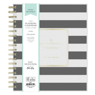 Blue Sky 2025-26 Daily Monthly Planner, 8x10, Day Designer, Rugby Stripe Black