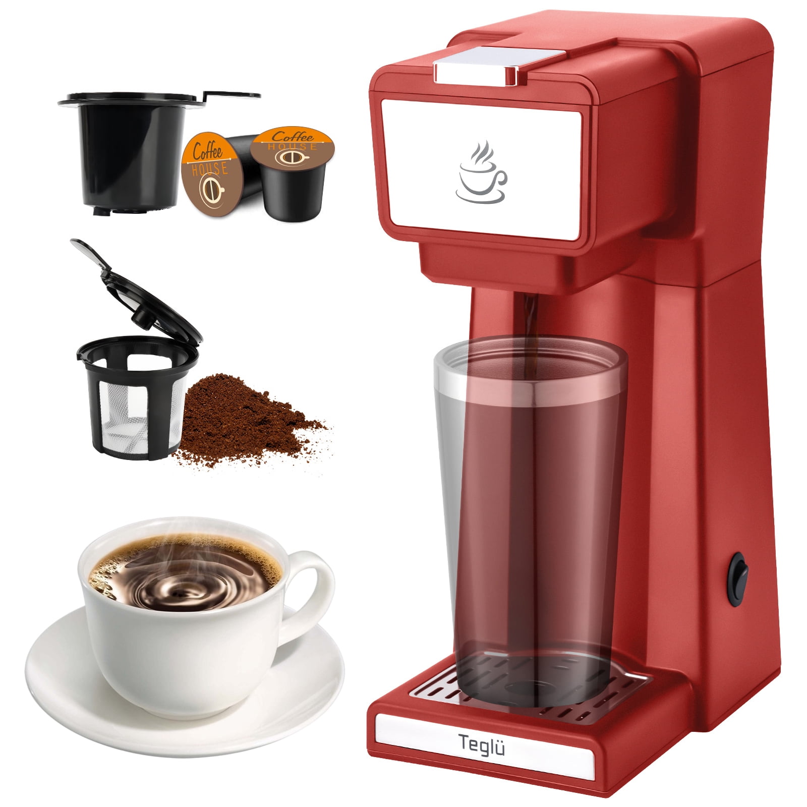OVENTE 2-in-1 Single Serve Coffee Maker K Cup Compatible, Automatic Compact  Mini Two-Way Espresso Coffee Machine with Reusable Filter and Drip Tray