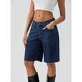 thumbnail image 5 of Komoo Women Baggy Denim Shorts High Waisted Wide Leg Long Jean Shorts Knee Length Bermuda Shorts, 5 of 7