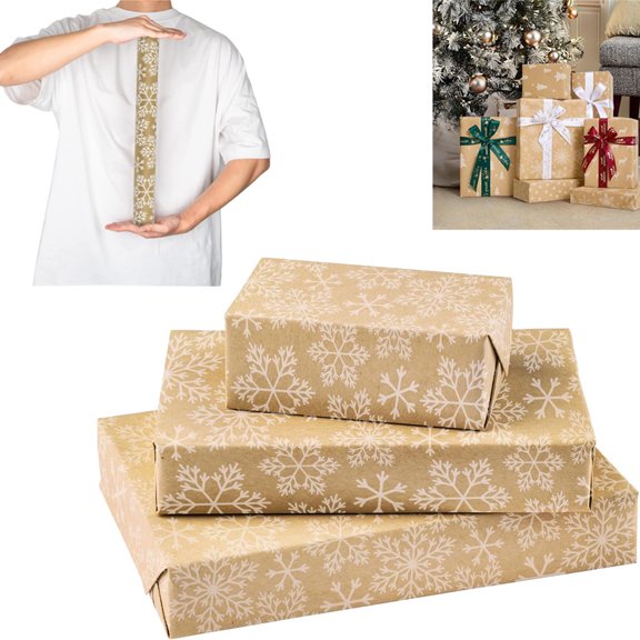 Tutuviw Christmas Wrapping Paper 1 Roll, Brown Kraft Gift Wrapping Paper Jumbo Roll, Snowflake Design Christmas Wrapping Paper for Girls Wrap Boys Women Men, 17" x 49ft