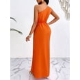 thumbnail image 2 of Coral Orange Asymmetrical One Shoulder Cutout Maxi Dress With Thigh Split And Drawstring Waist, 2 of 6