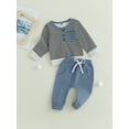 thumbnail image 2 of Kids Toddler Baby Boys Fall Clothes Button Striped Tops Long Sleeve Sweatshirt and Elastic Pants for Baby 2 Piece Outfits, 2 of 8