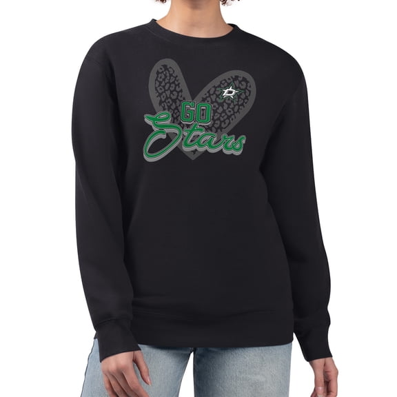 Women's G-III 4Her by Carl Banks Black Dallas Stars Animal Print Heart Fleece Pullover Sweatshirt