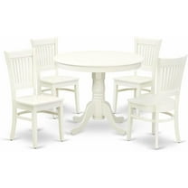 HomeStock 5 Piece Kitchen Table Set for 4 Includes a Round Dining Room Table with Pedestal and 4 Solid Wood Seat Chairs, 36x36 Inch,Linen White