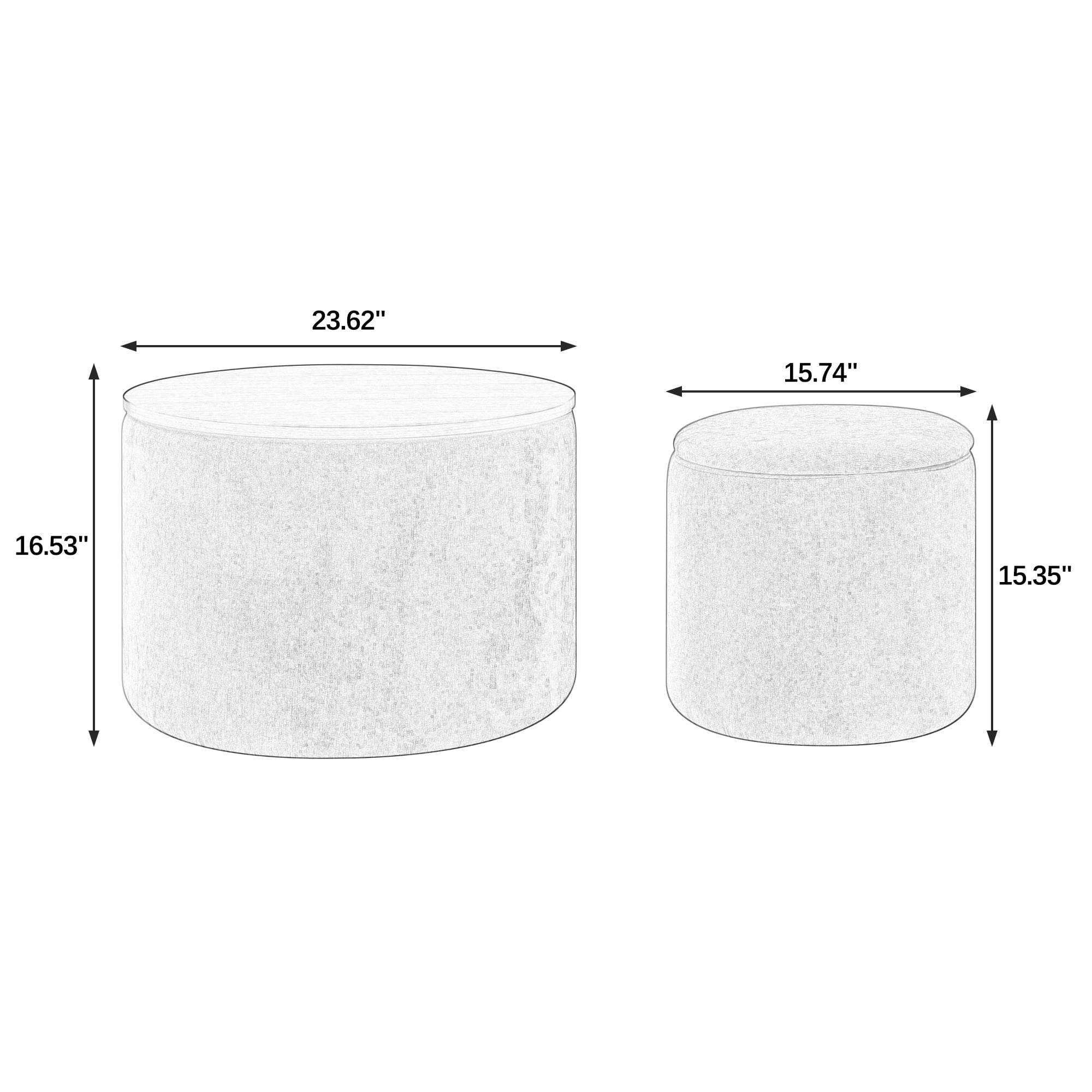 Lunale Round Storage Ottoman Set of 2, Chenille Upholstered Coffe Side Tables for Living Room, Dark Green