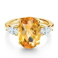 thumbnail image 3 of Gem Stone King 18K Yellow Gold Plated Silver 3-Stone Engagement Ring Checkerboard Citrine Moissanite (6.53 Cttw), 3 of 6