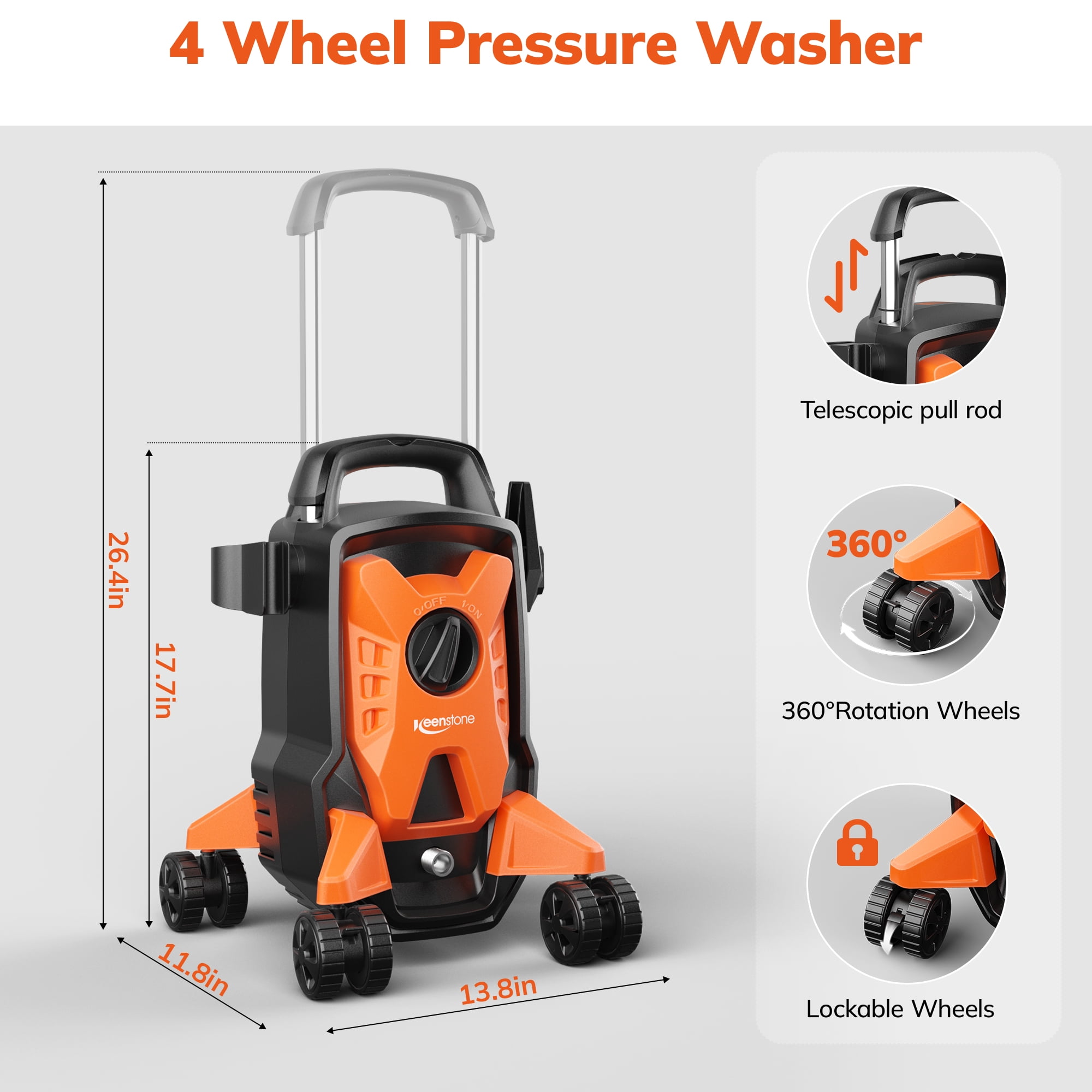 TCISA Electric 4000 PSI Pressure Washer,Max 2.8 GPM Power Washer with 35FT Cord,20FT Hose,Adjustable Nozzle 0-120°,Foam Cannon for Patios Cars Fences Driveways Orange