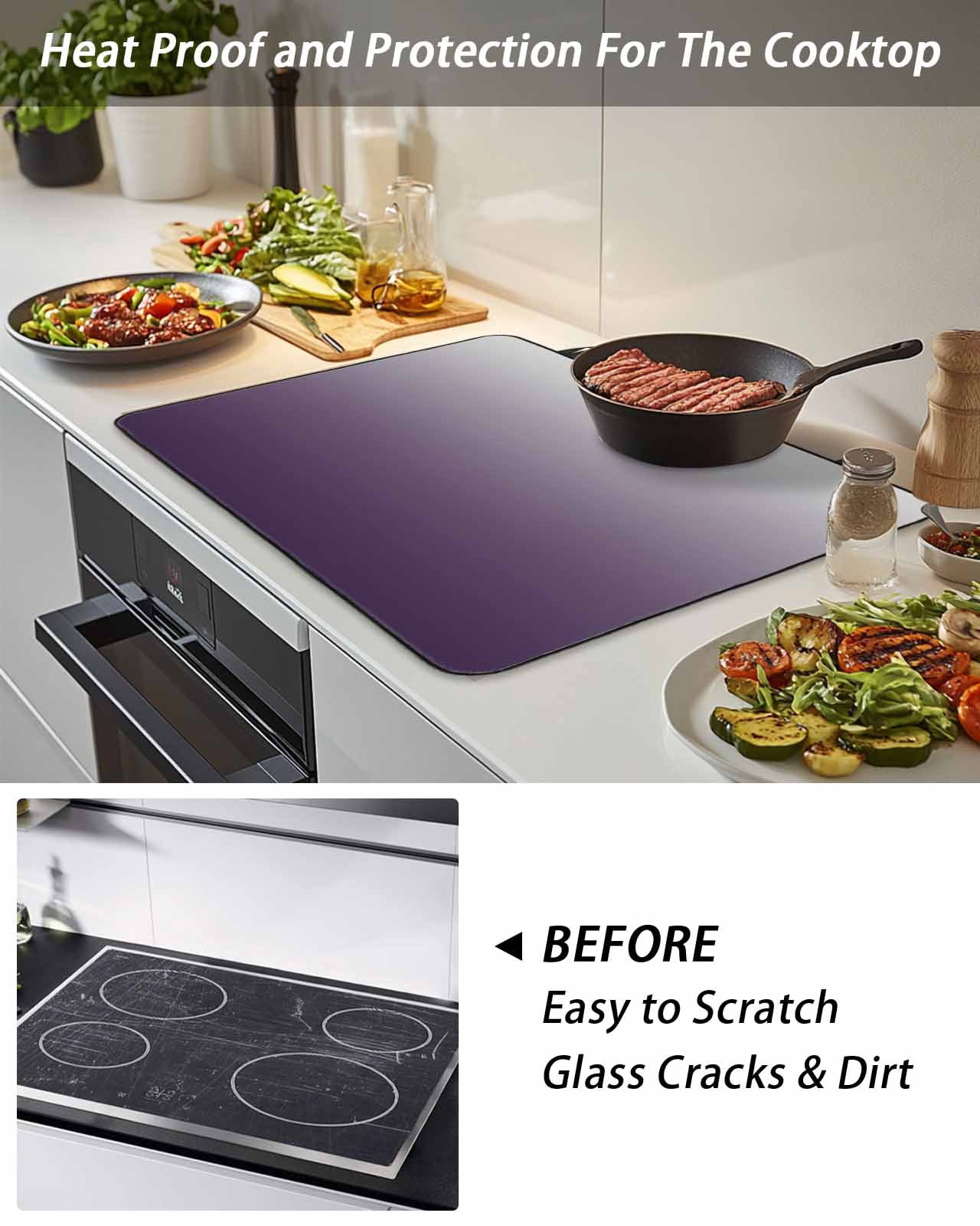 Stove Top Covers for Electric Stove, Grey Purple, Glass Stovetop Cover Protector, Gradient Ombre Modern Abstract Color Art Induction Cooktop Protector Oven Mat for Kitchen Countertop 24"x21"