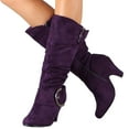 thumbnail image 7 of YLYL Women's Slouchy Mid Calf Boots Buckle Round Toe Side Zipper Wide Width Chunky Heel Fall Winter Boots, 7 of 7