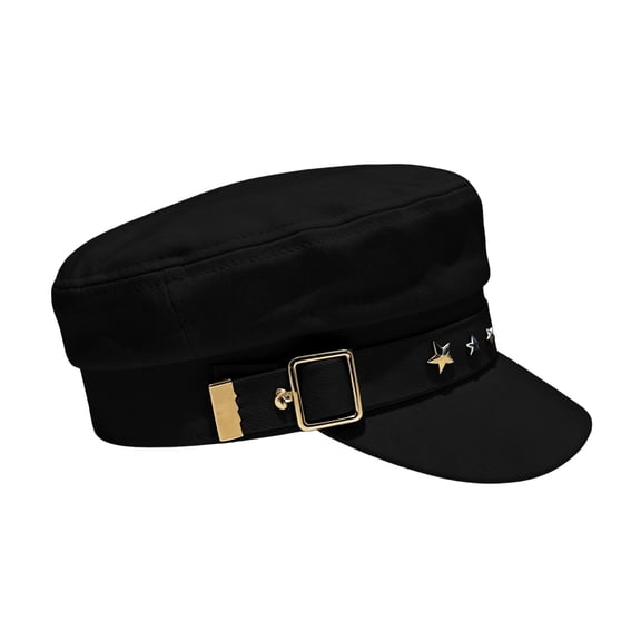 Holzkary Beret for Women Y2K Star Studded Adjustable Sun Proteation Cadet Cap Cotton Short Curved Brim Flat Top Retro Newsboy Hat Spring Autumn Wear Street Fashion Black M