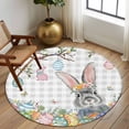 thumbnail image 2 of Round Rug 6Ft Washable Non-Slip, Easter Circle Area Rugs for Living Room Bedroom, Spring Grey Bunny Botanical Eggs Leaves Lattice Indoor Floor Mats Carpet Runner for Home Decor Aesthetic, 2 of 8