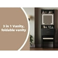 thumbnail image 5 of UGTOO 3-in-1 Foldable Vanity Desk with LED Lights & Charging Station, Black Makeup Table with Mirror, 2 Drawers & Stool, Space-Saving Dressing Table for Small Bedrooms (21.65"L), 5 of 14