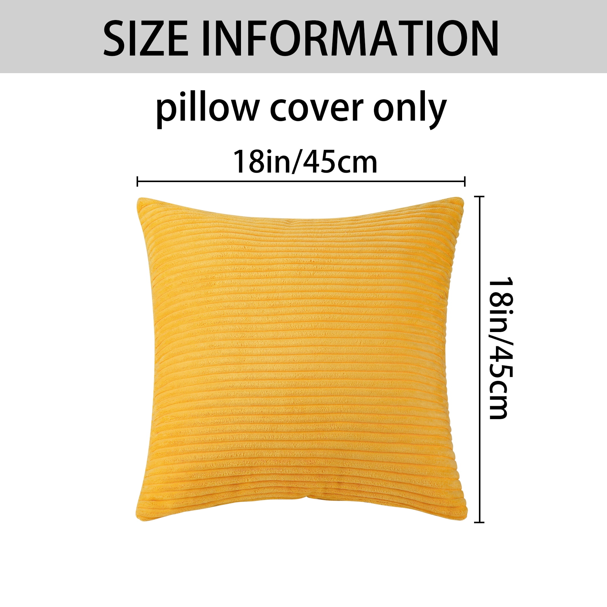 Unique Bargains Sofa Living Room Corduroy Decorative Throw Pillow Covers (2 Count) Yellow 18" x 18"