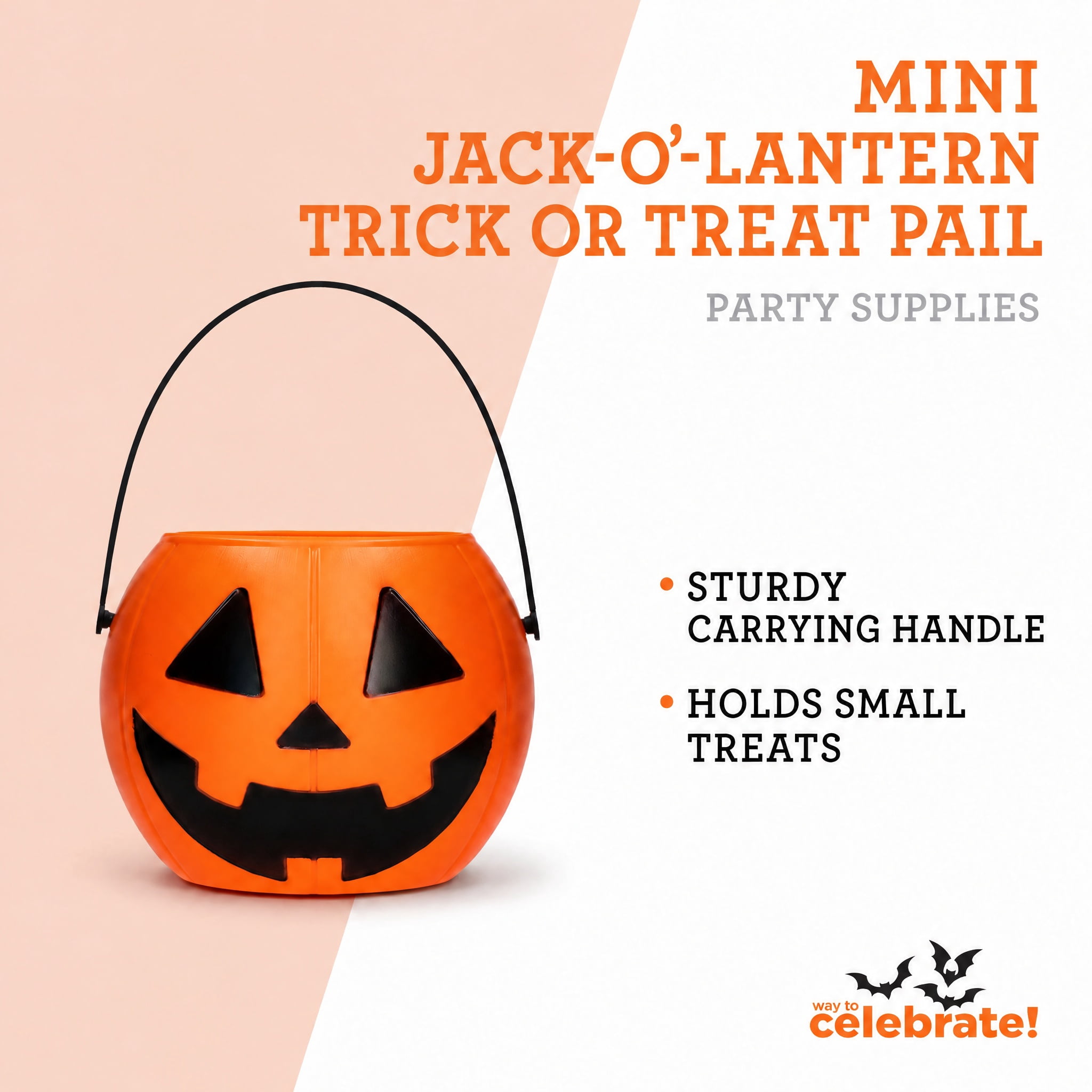 Mini Jack-o'-Lantern Trick-or-Treat Pail, Orange, 3.6", Halloween by Way To Celebrate