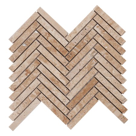 Modket TDH379NS Beige Sand Travertine Stone Herringbone Mosaic Tile Kitchen Bath Wall Backsplash