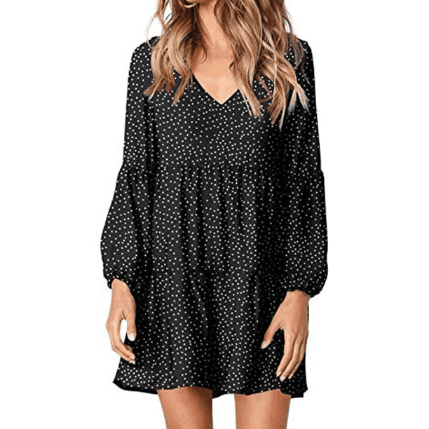 Vestido túnica de verano para mujer, cuello en V, informal, suelto, fluido, con vuelo