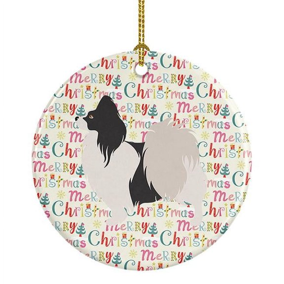 Papillon Merry Christmas Ceramic Ornament 2.8 in x 2.8 in