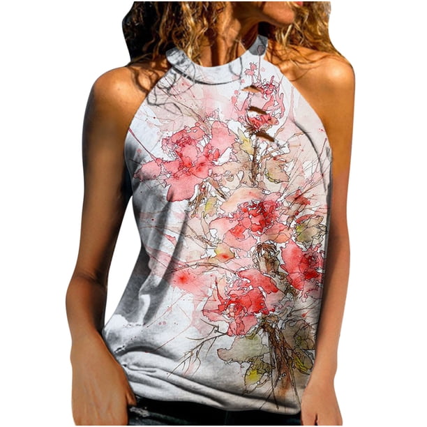 Tops de mujer Moda Casual Suelto Sin tirantes Impreso Damas Cuello halter Chaleco Tops Pompotops lopia991308