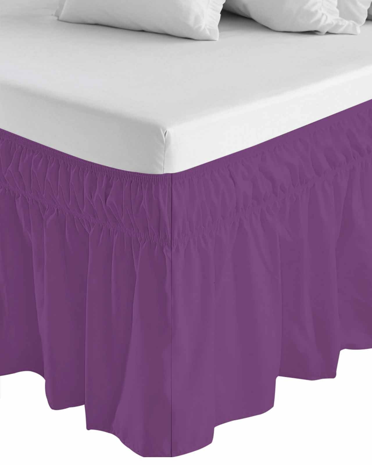 Purple Ruffle Bed Skirt Queen Size Simple Background Modern Solid Color Monochrome Adjustable Elastic Dust Bed Skirts Wrap Around Bedskirt Wrinkle Free Easy Fit with 18 Inch Drop