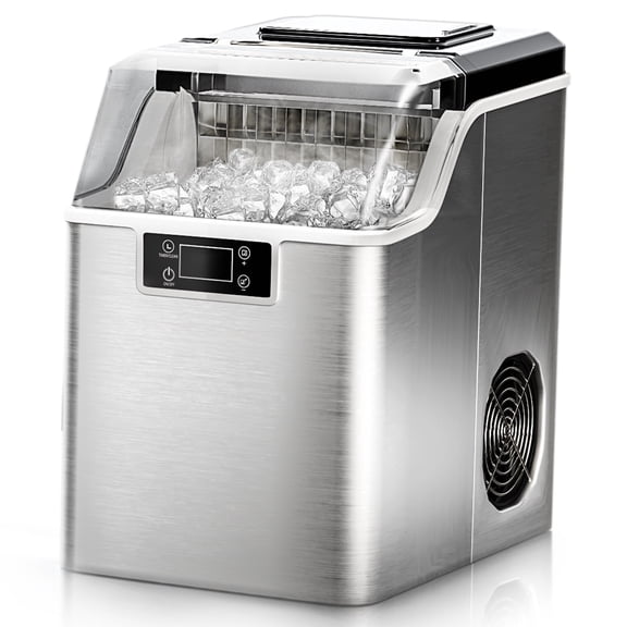 Simzlife Countertop Ice Maker Machine 45lbs/24H 24 Crystal-Clear Square Ice Cubes Ready in 9 Mins, One-Touch Self-Cleaning Ice Machine for Home, Kitchen, Office