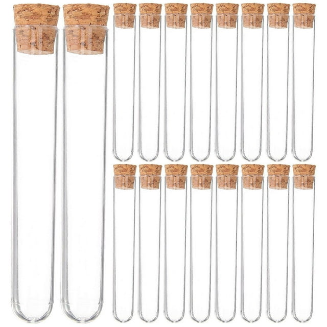 30PCS Clear Test Tubes with Cork Stoppers Plastic Test Bottle Storage Bottle for Scientific Experiments ( Plastic Test Tube)