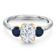thumbnail image 3 of Gem Stone King 925 Silver and 10K Yellow Gold White Moissanite and Blue Sapphire Engagement Ring for Women | 2.20 Cttw | Oval 8X6MM | Gemstone Birthstone | Size 7, 3 of 7