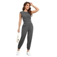 thumbnail image 2 of Fiophy Women's Cozy 2 Piece Outfits Lounge Sets Sleeveless Cropped Tops High Waisted Jogger Sweatpants Sweats Track Suits Set, Deep Green, S, 2 of 7