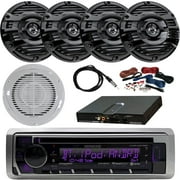 Kenwood KMRD375BT Motorsports Single DIN CD Bluetooth Receiver, 4 x Kenwood 6.5" 2-Way 150W Marine Speakers (Black), 10" Woofer/Amplifier Combo Package, Amp Kit, Radio Antenna