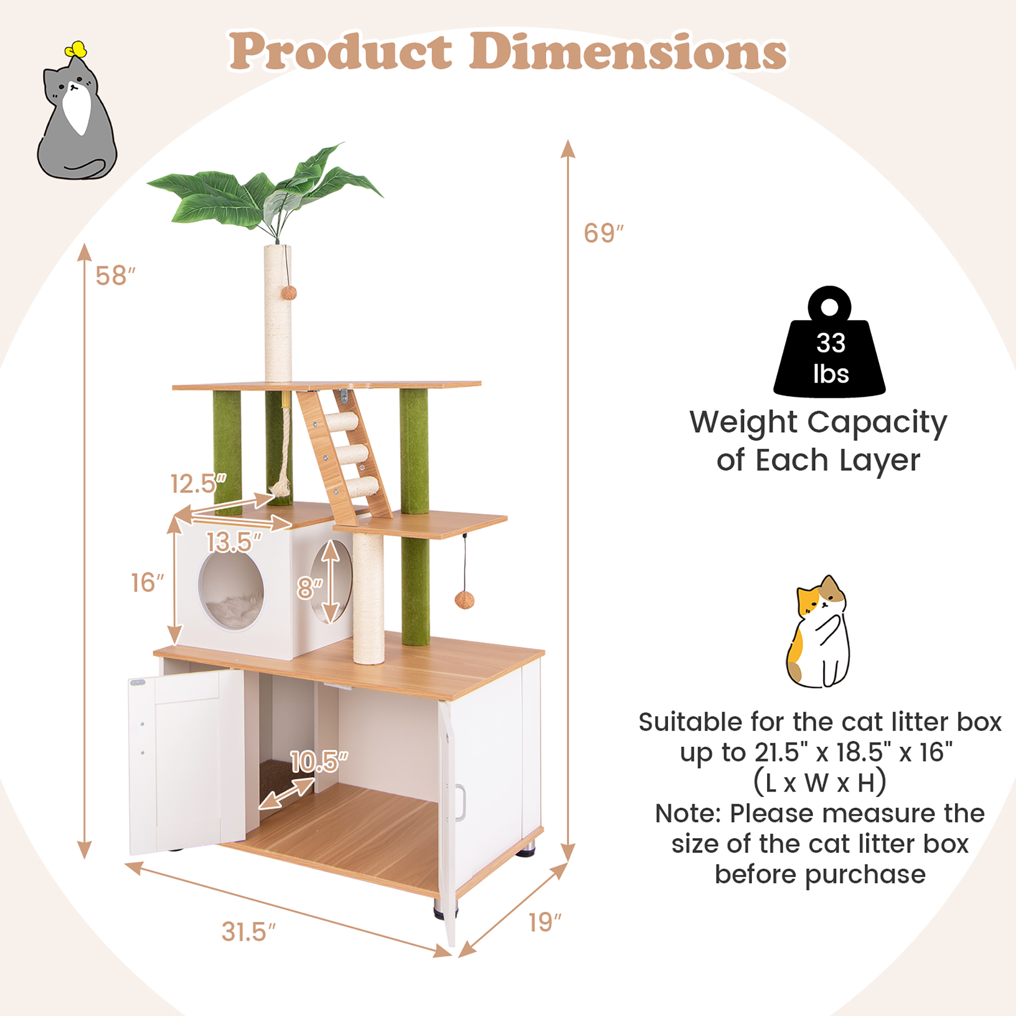 Gymax All-in-One Cat Tree w/ Litter Box Enclosure Cat Tower Scratching Posts Ladder
