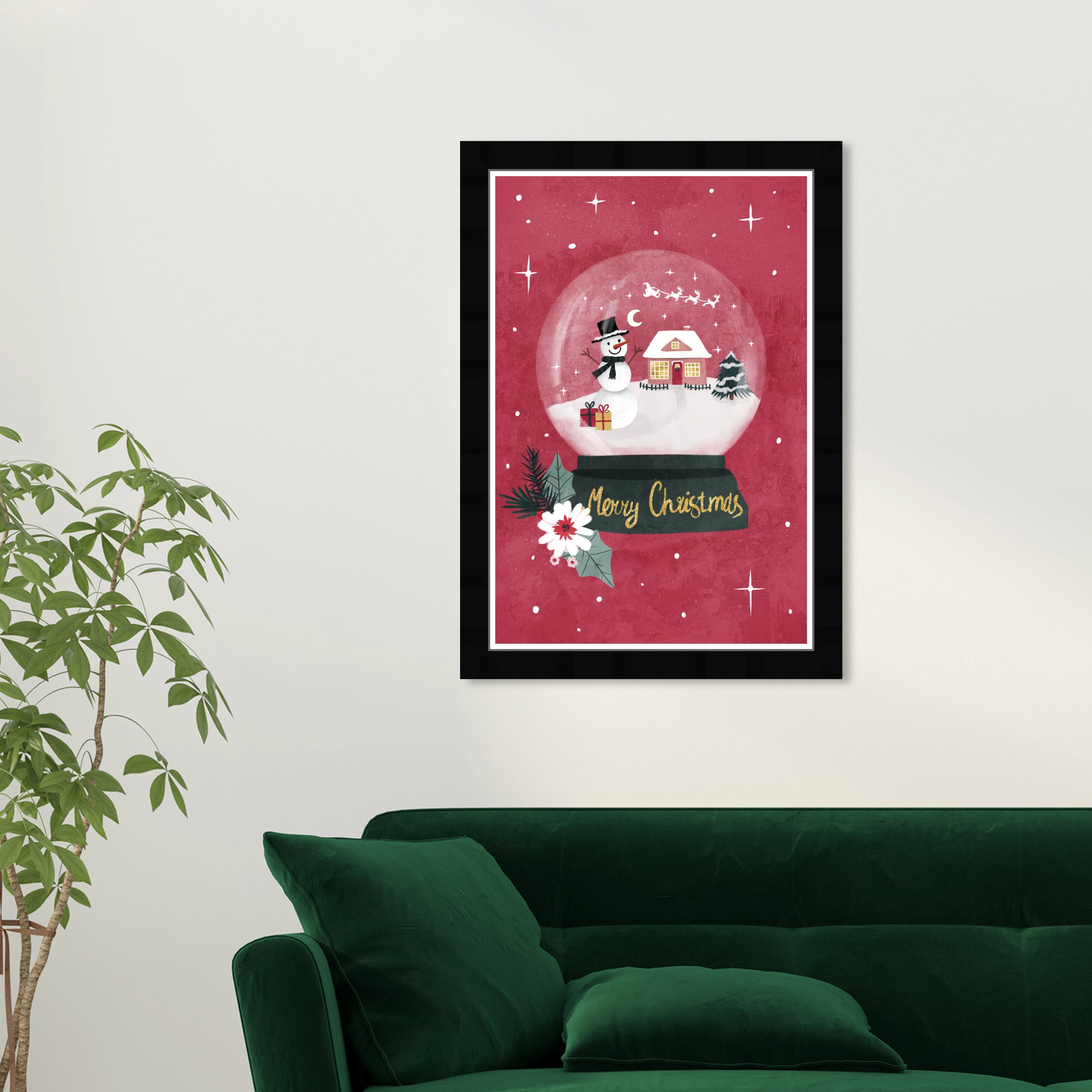 Wynwood Studio Holiday and Seasonal Wall Art Framed Print Holiday Snowglobe Red Holidays Red White