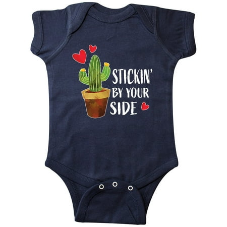 

Inktastic Valentines Day Stickin By Your Side with Cactus and Hearts Gift Baby Boy or Baby Girl Bodysuit