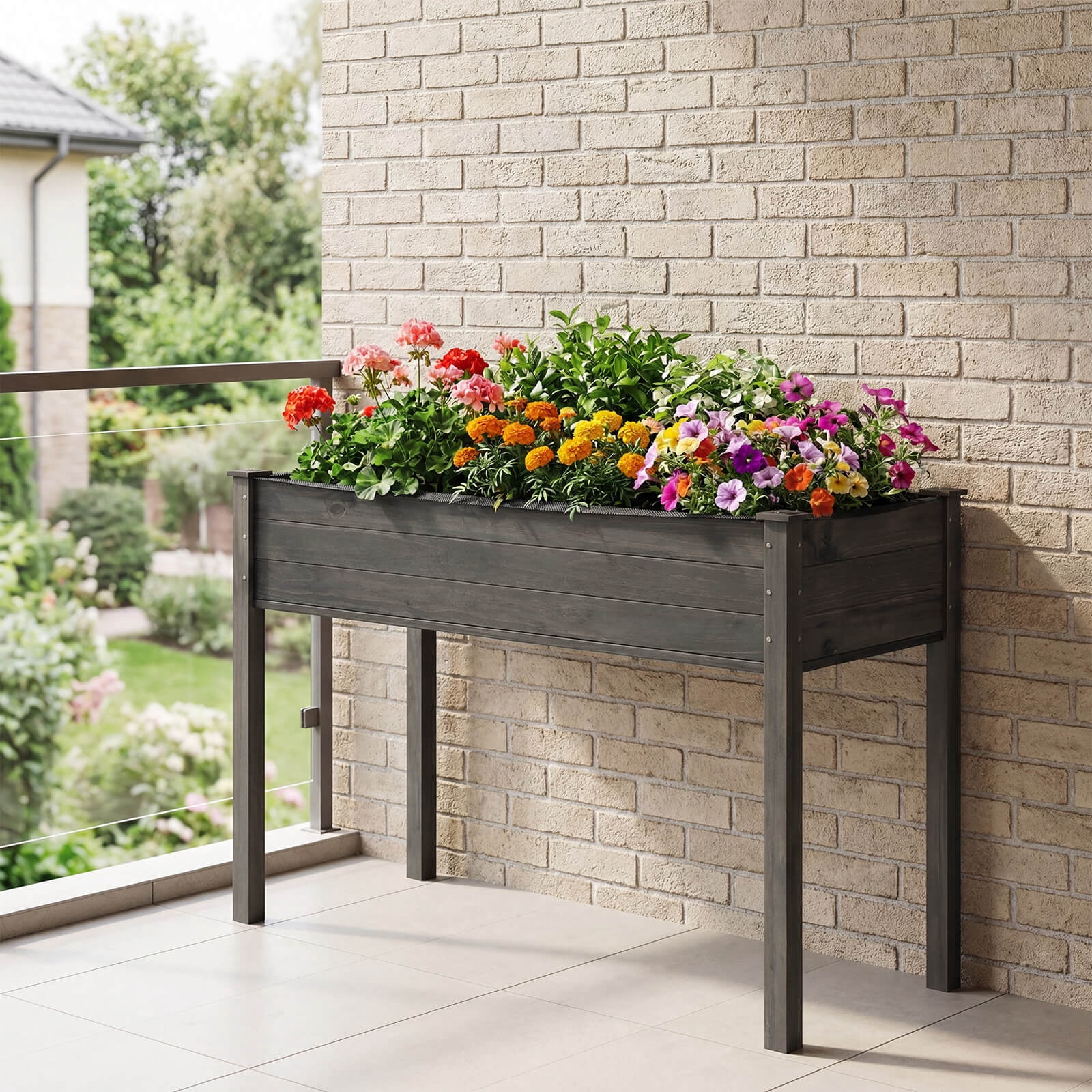 Costway Wooden Raised Vegetable Garden Bed Elevated Grow Vegetable Planter Gray