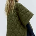 thumbnail image 5 of HNMKIU Women's Quilted Cape Jacket with Loose Cape Overlay for Casual Elegant Outerwear Army Green,S, 5 of 9