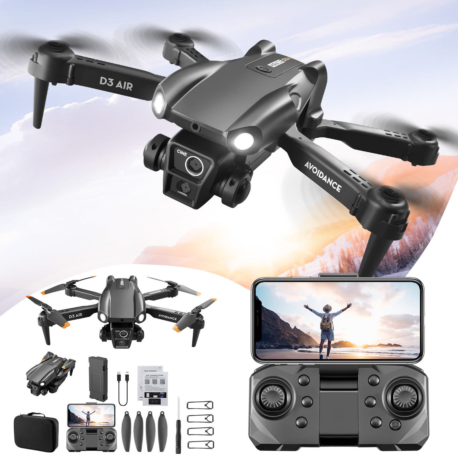 Drone with Dual 1080P Camera, Obstacle Avoidance & Optical Flow, Foldable Design with Long Flight Time for Beginners and Enthusiasts