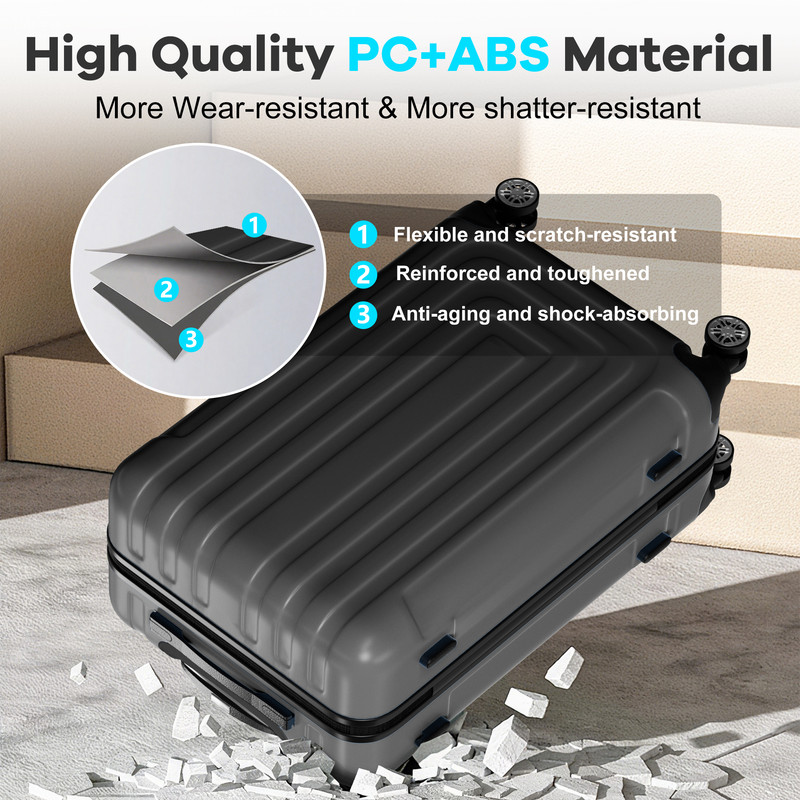 Luggage Sets 5 Piece Hardshell with TSA Lock 40%PC ABS Suitcase with Spinner Wheels 20 26 28 30 32 inch Carry on Luggage Black