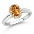 thumbnail image 2 of Gem Stone King 925 Sterling Silver and 10k Yellow Gold Orange Red Madeira Citrine and White Lab Grown Diamond Halo Engagement Ring for Women (0.83 Cttw, Gemstone, Oval 7X5MM, Size 9), 2 of 4