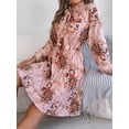 thumbnail image 2 of EASYBRAUS Women Floral Chiffon Pleated Midi Dress V Neck Long Sleeve Spring Summer Dress, 2 of 7