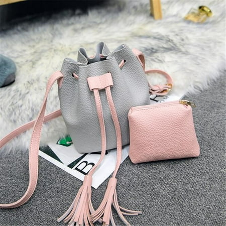 Trendy Suede Handbag - 2pcs Set Bucket Bag for Women Small Crossbody Purse and Shoulder Bag Suede Tote Handbags