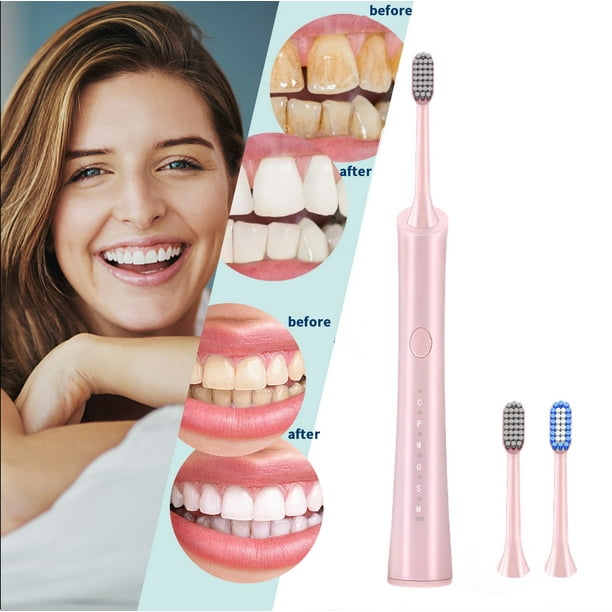 Cepillo de dientes eléctrico con 3 cabezales y limpiador interdental | 6 modos, 32 000 pulsaciones/min, resistencia al agua IPX7 | Recargable por USB para adultos y viajes