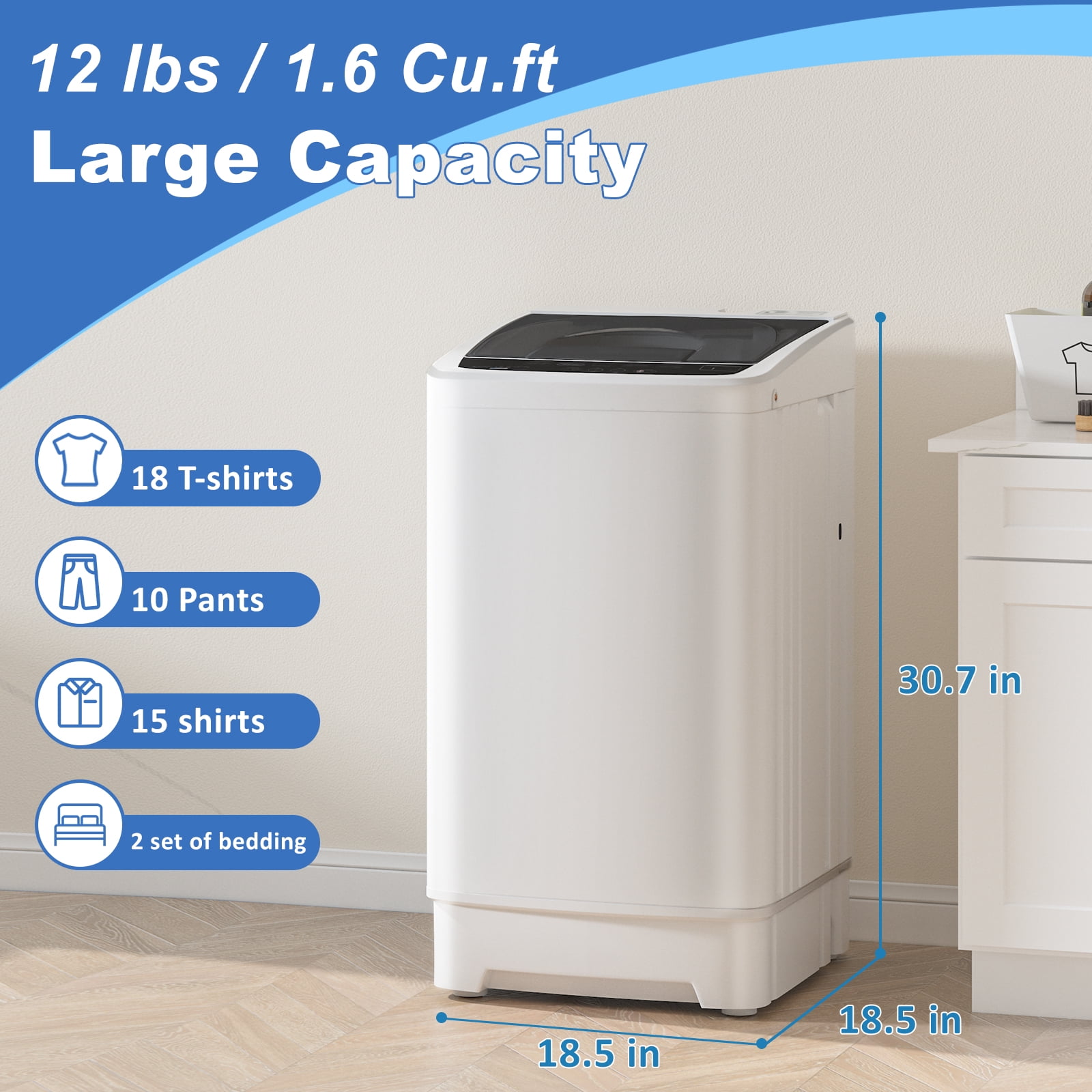 Erivess Portable Full Automatic Washing Machine,1.6 Cu. Ft Washer and Spinner Combo with 8 Cycles, Large Capacity Compact Laundry Washer Spin Dryer Erivess Portable Full Automatic Washing Machine,1.6 Cu. Ft Washer and Spinner Combo with 8 Cycles, Large Capacity Compact Laundry Washer Spin Dryer