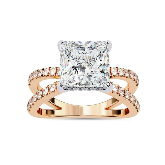 IGI Certified Lab Grown Diamond Engagement Ring | Center 7.5MM Princess Cut Split Shank Hidden Halo Solitaire Wedding Rings For Women In 18K Solid Rose Gold | F-G, VS-SI Quality (2.70 Ctw) Ring Size-9