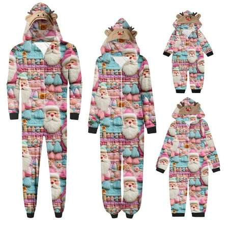 

Lovskoo 2024 Family Christmas Pajamas Matching Sets Onesie Deer Hooded Parent-Child Suit Printed Home Wear Pajamas Jumpsuit Wear Mom Pink