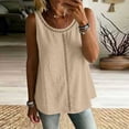 thumbnail image 5 of Karymi T Shirts for Women Round Neck Eyelet Cut‑Out Sleeveless Linen Blend Tank Top, Solid Casual A‑Line Camisole, Curved‑Hem Summer Shirt, Daily Wear Top Blouses for Women, 5 of 7