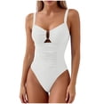 thumbnail image 2 of LEKWK One Piece Swimsuit Women Tummy Control V Neck U-Wire Cutout High Cut Thong Swimwear Ruched Slimming Bathing Suit Summer Pool Party Vacation Beachwear, 2 of 5