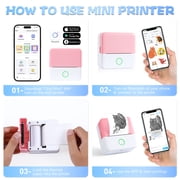 SLOK Thermal Mini Printer, Portable Inkless Bluetooth Sticker Maker with 10 Rolls Paper, Pink