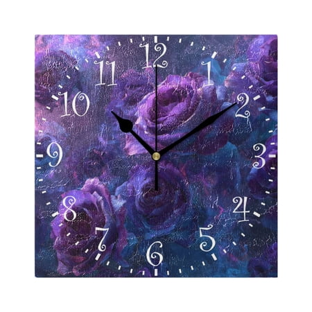 7.78in Square Artistic Wall Clock Dual-Purpose Tabletop & Hanging Decor Silent Non-Ticking Clocks for Home Office Psychedelic Purple Rose