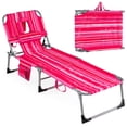 thumbnail image 1 of Costway Chaise de Bronzage avec Dossier Réglable à 4 Positions, Trous pour le Visage et les Bras et Pochette de Rangement à Rayures Roses, 1 of 9